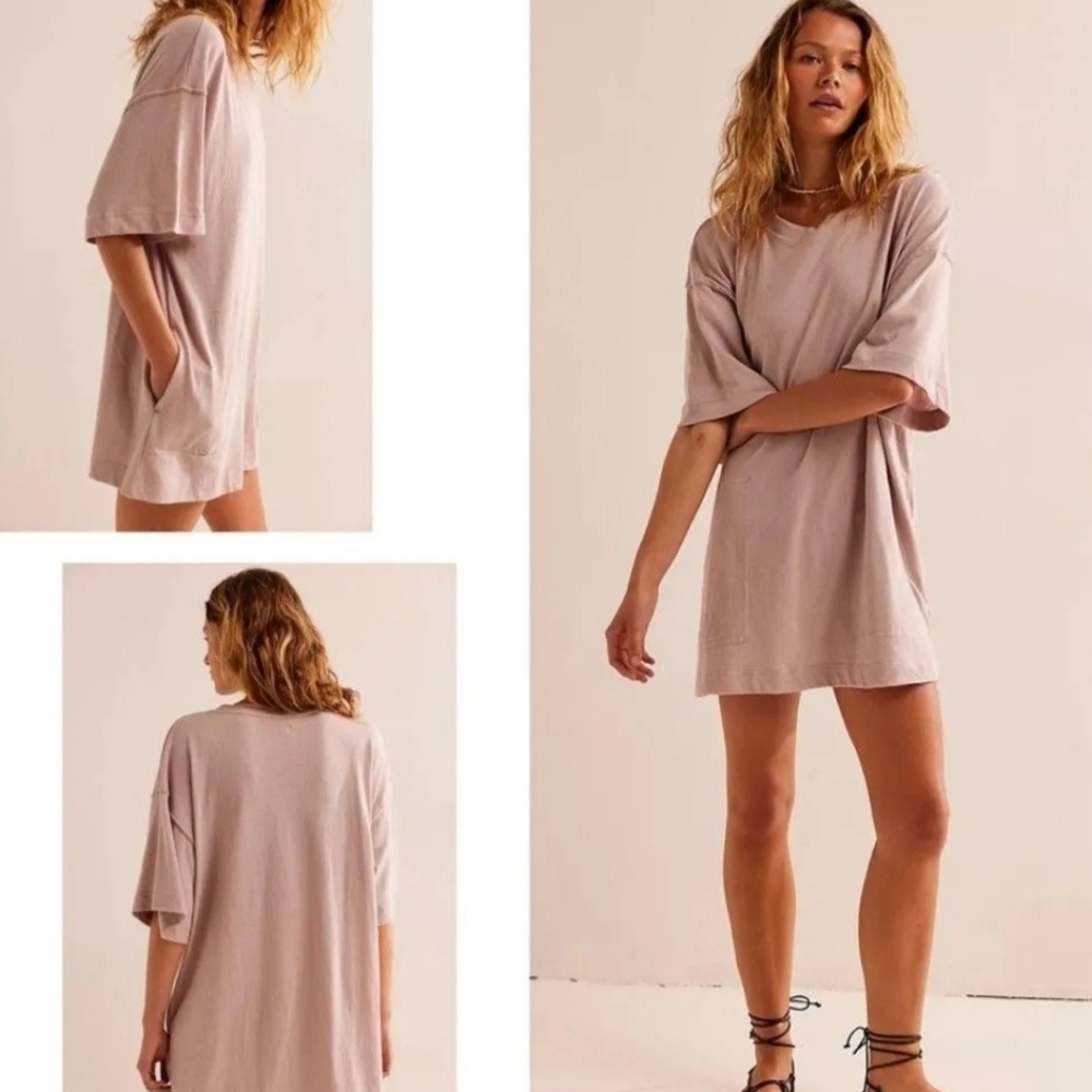 Free People Beach Essential Extreme Tee Mini Dress, Cashmere, NWT Size S